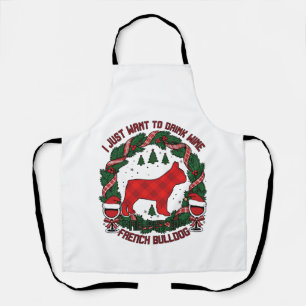 Drink Wijn Franse Bulldog Hond Rood Geruit Kerstfe Schort