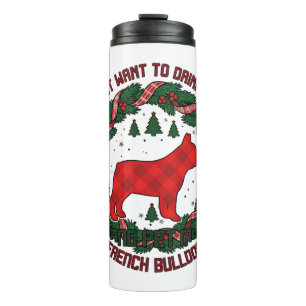 Drink Wijn Franse Bulldog Hond Rood Geruit Kerstfe Thermosbeker