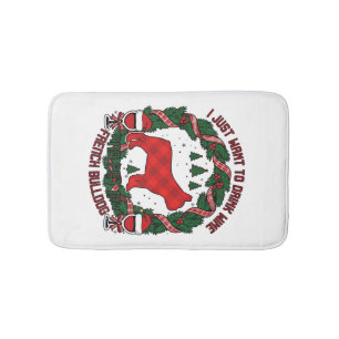 Drink Wijn Franse Bulldog Hond Rood Geruit Kerstmi Badmat