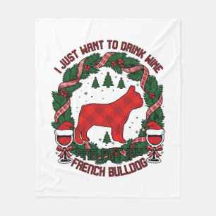 Drink Wijn Franse Bulldog Hond Rood Geruit Kerstmi Fleece Deken