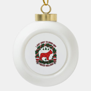Drink Wijn Franse Bulldog Hond Rood Geruit Kerstmi Keramische Bal Ornament