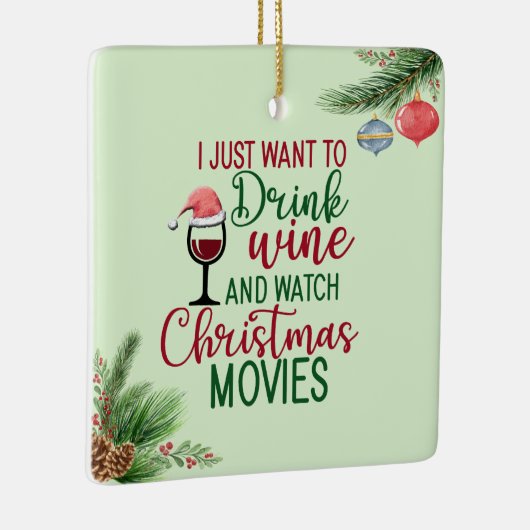 Drink wijn, kerstfilms bekijken, koekjes eten keramisch ornament (Rechts)