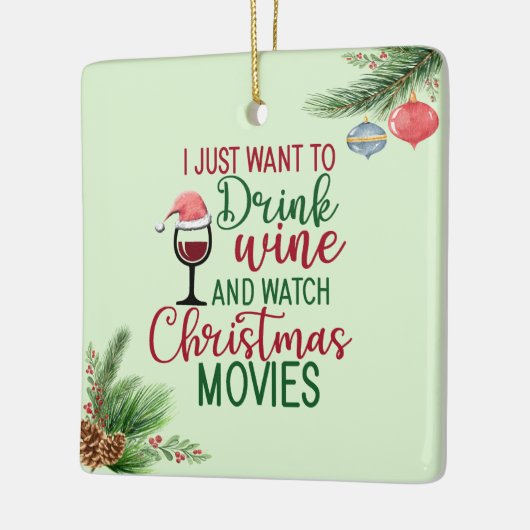 Drink wijn, kerstfilms bekijken, koekjes eten keramisch ornament (Links)