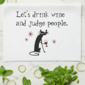 Drink Wijnrechter Mensen Grappig Quote met Cat Theedoek (Gevouwen)