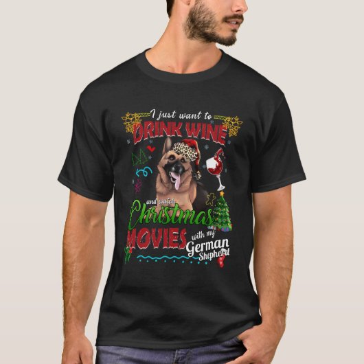 Drink Wine kijkt kerstfilms uit met mijn Duitse S T-shirt (Voorkant)
