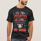 Drink Wine Pet Pig. Kerstmis Ugly Sweater T-shirt (Voorkant)