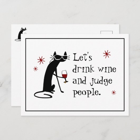Drink Wine Rechter Mensen Funny Quote met Black Ca Briefkaart (Voorkant / Achterkant)