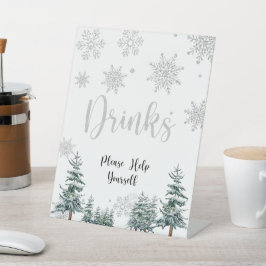Drink, zilveren baby shower, winterbord reclamebord met voetstuk