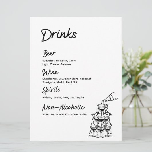 Drinken Bar Menu Modern Minimalistisch Trouwbord (Staand voorkant)