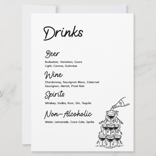 Drinken Bar Menu Modern Minimalistisch Trouwbord (Voorkant)