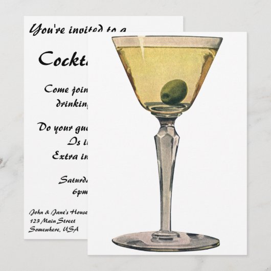 Drinken Beverages, Martini Olive Cocktail Kaart (Voorkant / Achterkant)