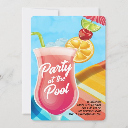 Drinken bij het zwembadfeest kaart (Voorkant)