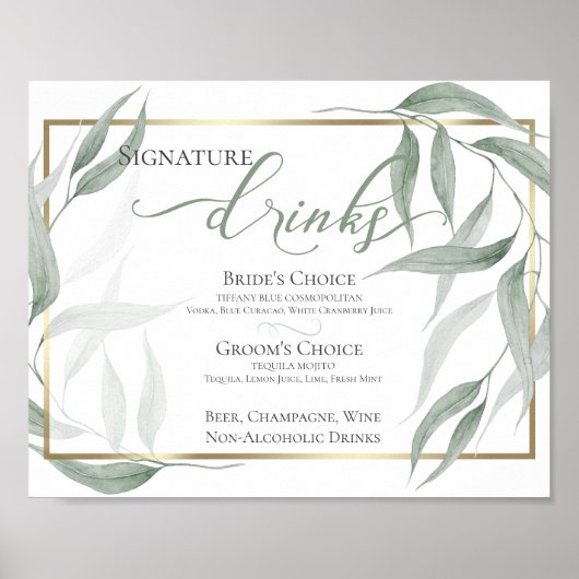 Drinken | Dusty Green Woodland Waterverf Foliage Poster (Voorkant)