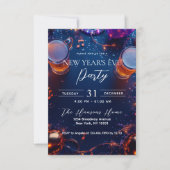 Drinken en Confetti Blue New Year's Eve Party Kaart (Voorkant)