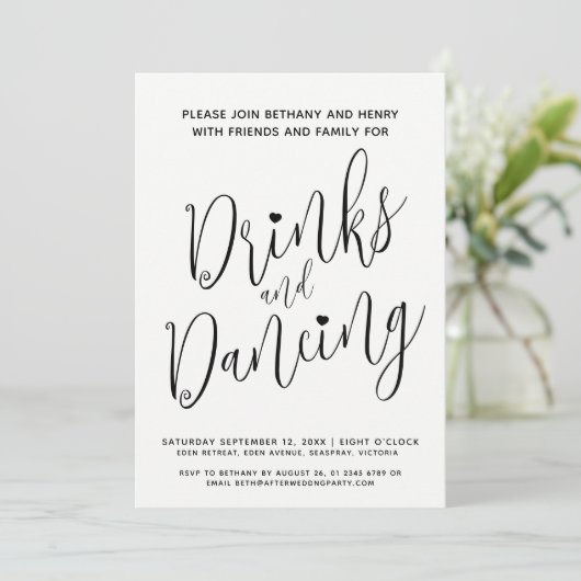 Drinken en dansen post bruiloft eenvoudige mono sc kaart (Staand voorkant)