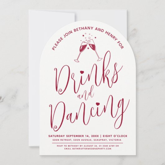 Drinken en dansen Post Wedding Script Wijnrood Kaart (Voorkant)