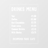 Drinken en verfrissingen Prijslijst Venster Klokke Raamsticker (Vel)