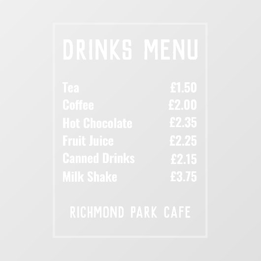 Drinken en verfrissingen Prijslijst Venster Klokke Raamsticker (Vel)