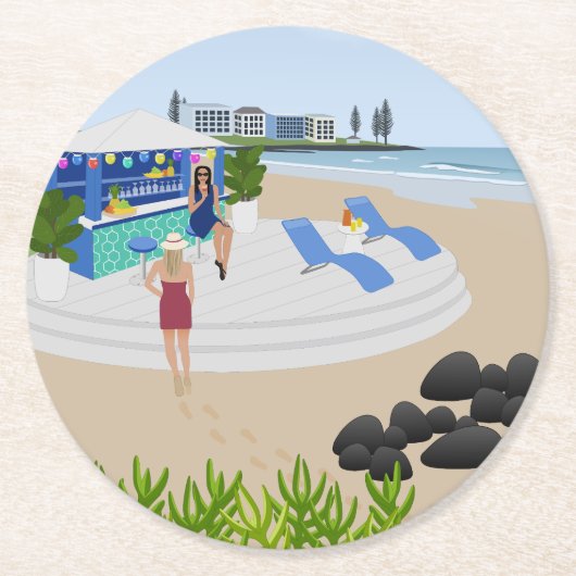 Drinken in de Beach Bar Ronde Kartonnen Onderzetter (Voorkant)