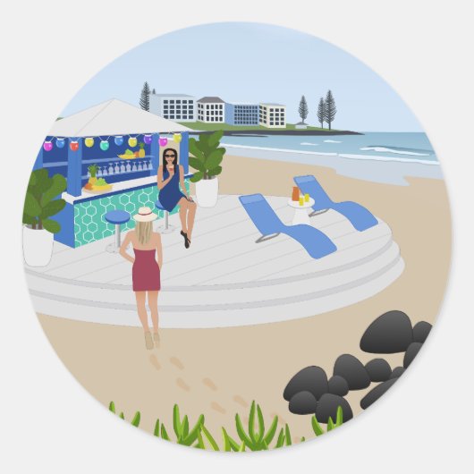 Drinken in de Beach Bar Ronde Sticker (Voorkant)