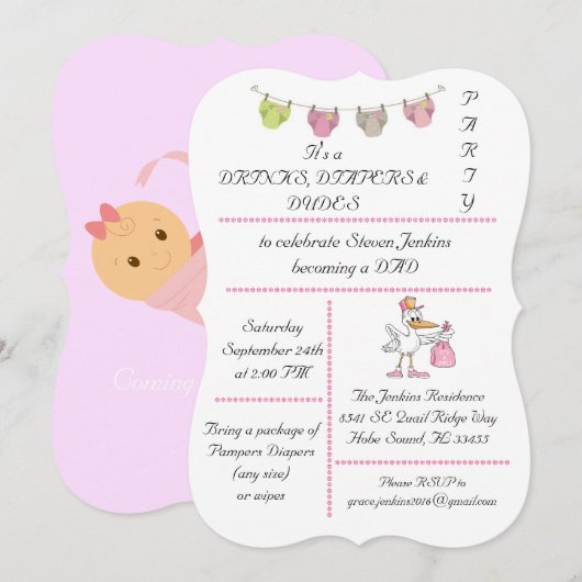 Drinken, luiers & dudes - Uitnodiging (Voorkant / Achterkant)