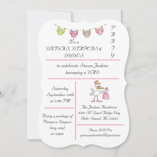 Drinken, luiers & dudes - Uitnodiging (Voorkant)