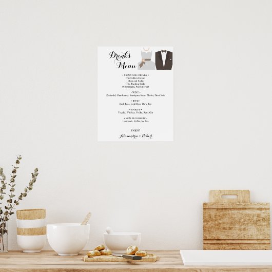 Drinken Menu Bride & Groom Bridal Wedding Poster (Keuken)