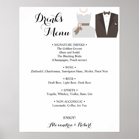 Drinken Menu Bride & Groom Bridal Wedding Poster (Voorkant)