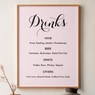 Drinken Menu Bruiloft Blush Roze Poster