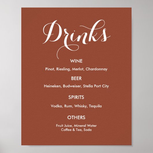 Drinken Menu Bruiloft Bruin Wit Poster (Voorkant)
