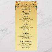 Drinken Menu Kaart - Golden Flowers Wedding Set (Voorkant)