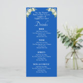 Drinken Menu Kaart - Kobalt Blauw & Wit Rozen (Staand voorkant)