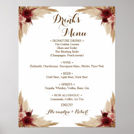 Drinken Menu Pampas Grass Bridal Wedding Poster