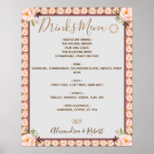 Drinken Menu Roze Floral Lijst Bindje Poster (Voorkant)