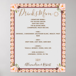 Drinken Menu Roze Floral Lijst Bindje Poster