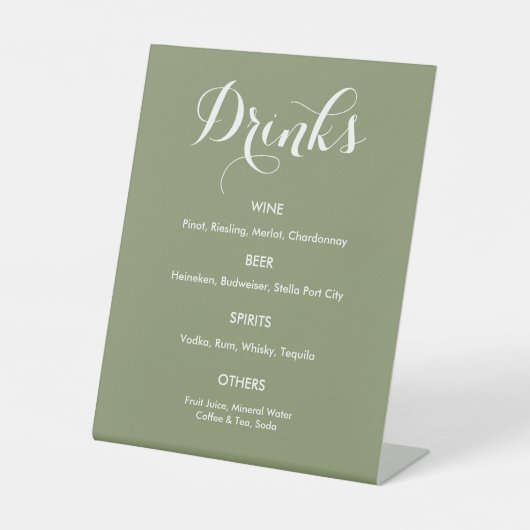 Drinken Menu Weddenschap Sage Green White Reclamebord Met Voetstuk (Voorkant)