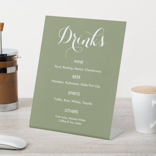 Drinken Menu Weddenschap Sage Green White Reclamebord Met Voetstuk (Insitu)