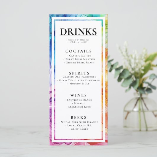DRINKEN + mooie tekst ETHERISCHE BLOEM Menu (Staand voorkant)