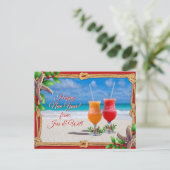 Drinken op het Beach Holiday Greeting Couple Briefkaart (Staand voorkant)
