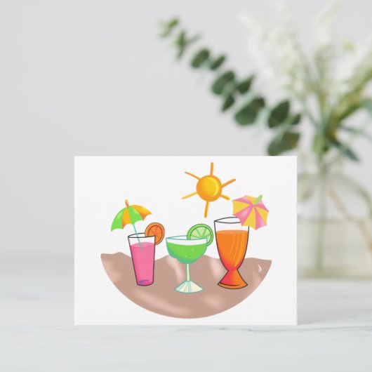 Drinken op het strand briefkaart (Staand voorkant)