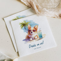 Drinken op Me Corgi Beach bruiloft servetten
