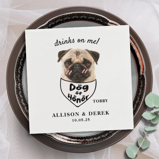 Drinken op Me Dog of Honor Pug Dog Foto Bruiloft Servet