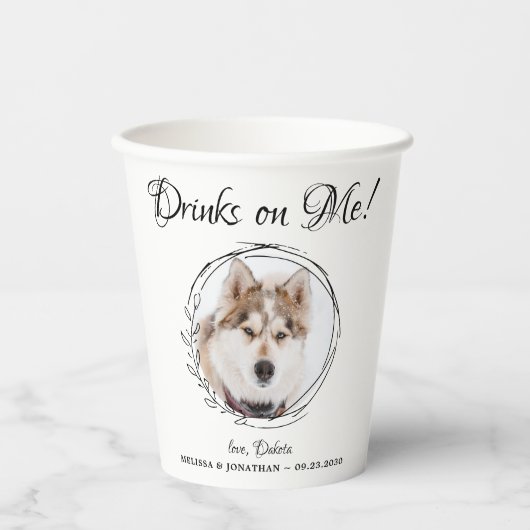 Drinken op me Elegant Pet Photo Dog Wedding Papieren Bekers (Voorkant)
