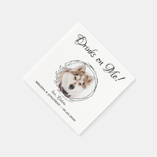 Drinken op me Elegant Pet Photo Dog Wedding Servet (Hoek)