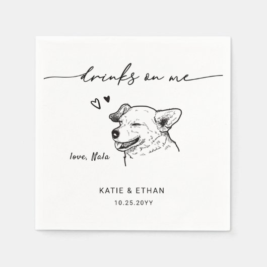 Drinken op Me Modern Schattige Pet Sketch Dog Wedd Servet (Voorkant)