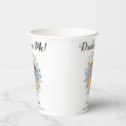 Drinken op me Open Bar Foto Eucalyptus Wedding Papieren Bekers (Rechts)