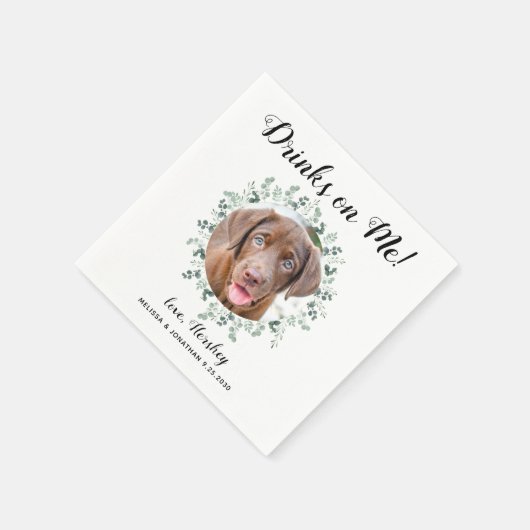 Drinken op me Open Bar Pet Foto Greenery Wedding Servet (Hoek)