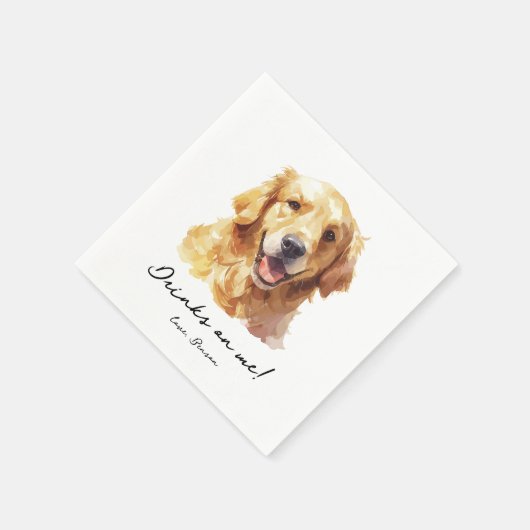 Drinken op Me Pet Golden Retriever bruiloft servet (Hoek)