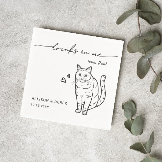 Drinken op Me Script Schattige Pet Cat Wedding Servet