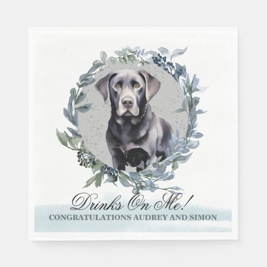 Drinken op mij! Black Lab Hond bruiloft huisdier Servet (Voorkant)